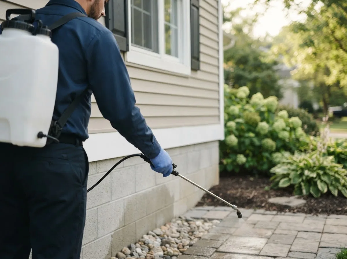 Pest control technician inspecting a home in Hughesville, MD